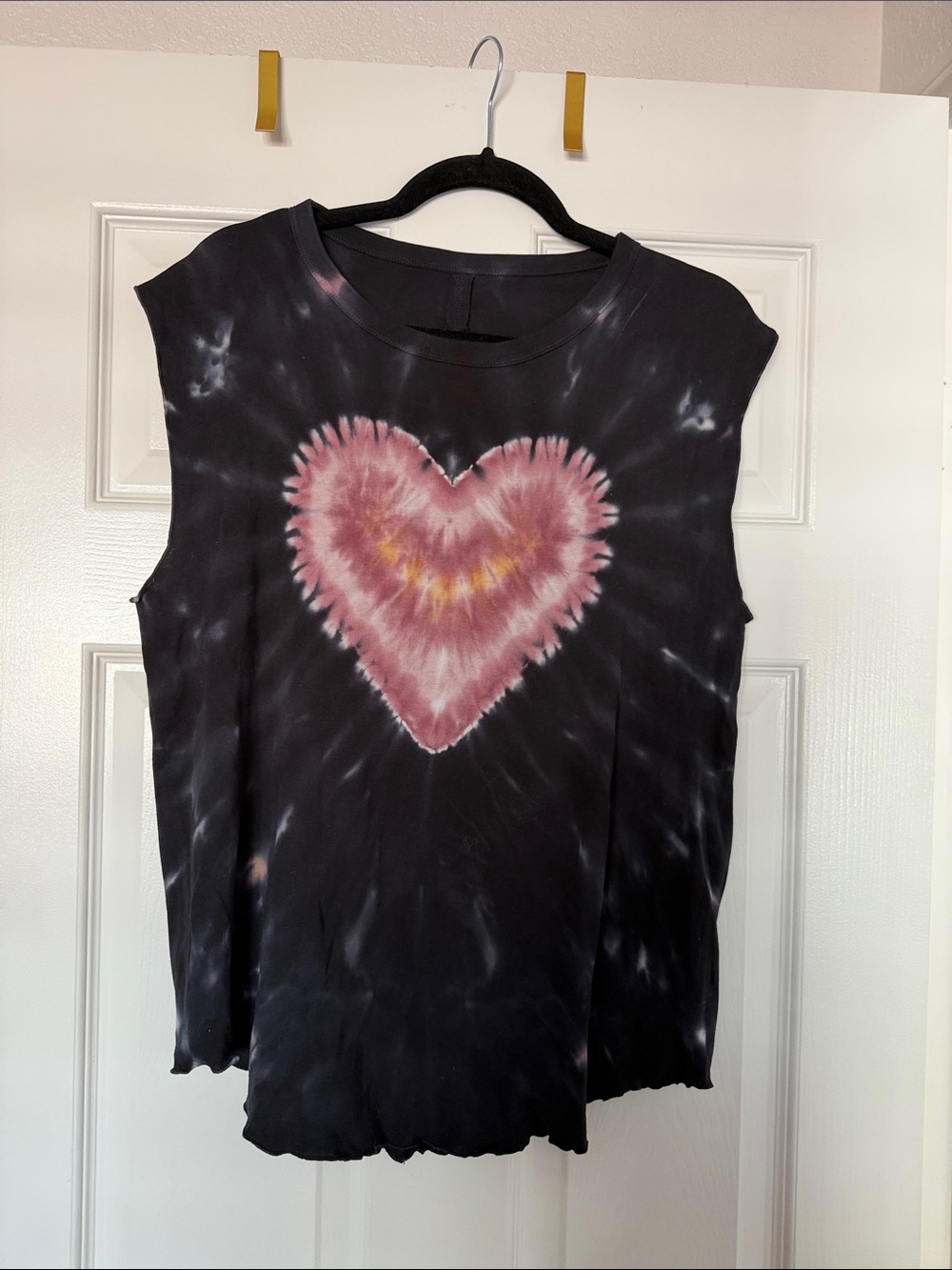 Raquel Allegra Black Muscle Tee with Pink Heart Tie-Dye